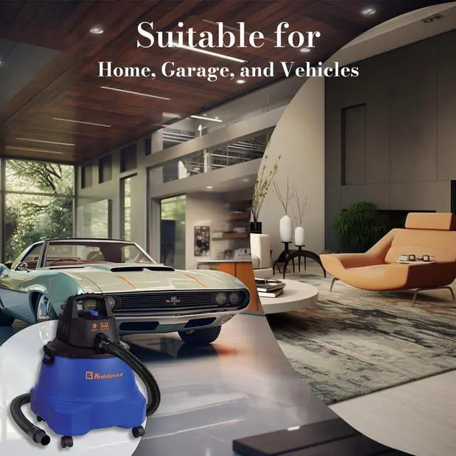 Alt view image 4 of 7 - Koblenz Wet Dry Vacuum Cleaner, 9.0 Gallon Tank, 5.0 HP Powerful Vacuum for Dry and Wet Messes, Vacuum Cleaner and Blower, Accessories Included, Black+Blue (WD-9 L212)