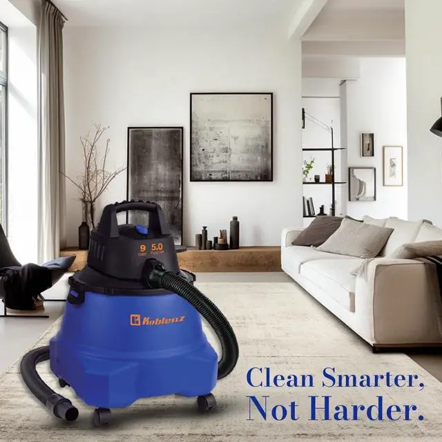 Alt view image 5 of 7 - Koblenz Wet Dry Vacuum Cleaner, 9.0 Gallon Tank, 5.0 HP Powerful Vacuum for Dry and Wet Messes, Vacuum Cleaner and Blower, Accessories Included, Black+Blue (WD-9 L212)