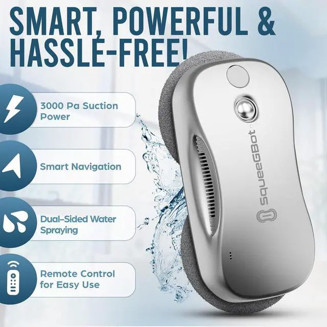 Alt view image 2 of 7 - SqueeGBot Window Cleaning Robot Ideal for Panoramic Windows, Tiles, Mirrors, Robot Windows Cleaner with Intelligent AI 5.0 Navigation, Electric Window Cleaner Water Spraying, up to 5300 Pa