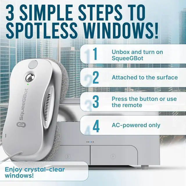 Alt view image 3 of 7 - SqueeGBot Window Cleaning Robot Ideal for Panoramic Windows, Tiles, Mirrors, Robot Windows Cleaner with Intelligent AI 5.0 Navigation, Electric Window Cleaner Water Spraying, up to 5300 Pa