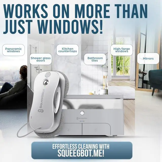 Alt view image 5 of 7 - SqueeGBot Window Cleaning Robot Ideal for Panoramic Windows, Tiles, Mirrors, Robot Windows Cleaner with Intelligent AI 5.0 Navigation, Electric Window Cleaner Water Spraying, up to 5300 Pa