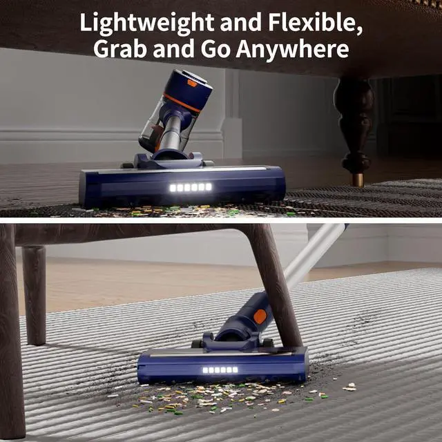 Alt view image 3 of 7 - Mojojo Cordless Vacuum Cleaner, 23KPA Lightweight Stick Vacuum Cleaner/Broom with LED Light & 55Min Longtime Detachable Battery, Convenient Stick & Handheld Vacuum (Blue)