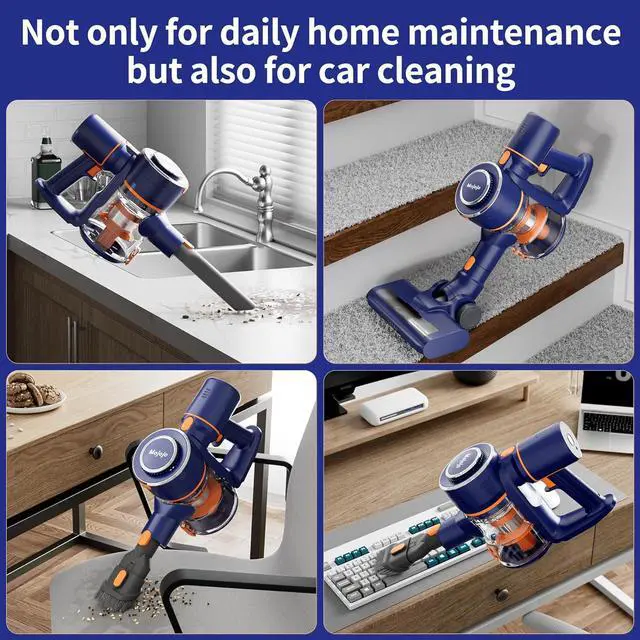 Alt view image 4 of 7 - Mojojo Cordless Vacuum Cleaner, 23KPA Lightweight Stick Vacuum Cleaner/Broom with LED Light & 55Min Longtime Detachable Battery, Convenient Stick & Handheld Vacuum (Blue)