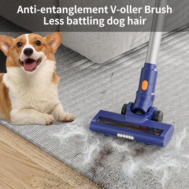 Alt view image 5 of 7 - Mojojo Cordless Vacuum Cleaner, 23KPA Lightweight Stick Vacuum Cleaner/Broom with LED Light & 55Min Longtime Detachable Battery, Convenient Stick & Handheld Vacuum (Blue)