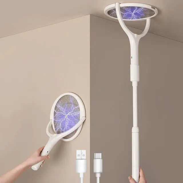 Main image of GeckoMan Rotating Head Electric Fly Swatter Racket Rechargeable Bug Zapper Racket Bug Zapper Indoor Fly Zapper Mosquito Zapper Flies Killer for Indoors, with a Telescopic Extension