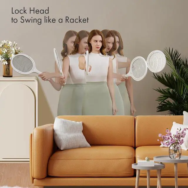 Alt view image 3 of 7 - GeckoMan Rotating Head Electric Fly Swatter Racket Rechargeable Bug Zapper Racket Bug Zapper Indoor Fly Zapper Mosquito Zapper Flies Killer for Indoors, with a Telescopic Extension