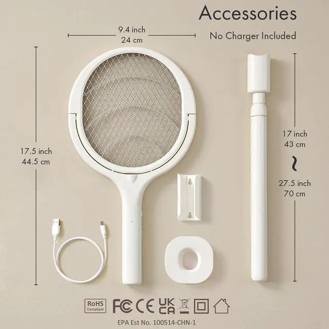 Alt view image 6 of 7 - GeckoMan Rotating Head Electric Fly Swatter Racket Rechargeable Bug Zapper Racket Bug Zapper Indoor Fly Zapper Mosquito Zapper Flies Killer for Indoors, with a Telescopic Extension