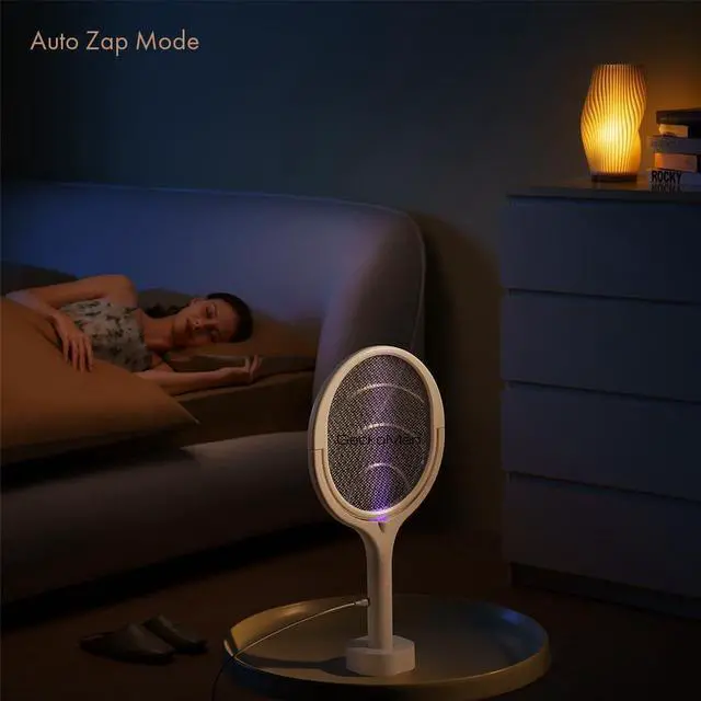 Alt view image 7 of 7 - GeckoMan Rotating Head Electric Fly Swatter Racket Rechargeable Bug Zapper Racket Bug Zapper Indoor Fly Zapper Mosquito Zapper Flies Killer for Indoors, with a Telescopic Extension