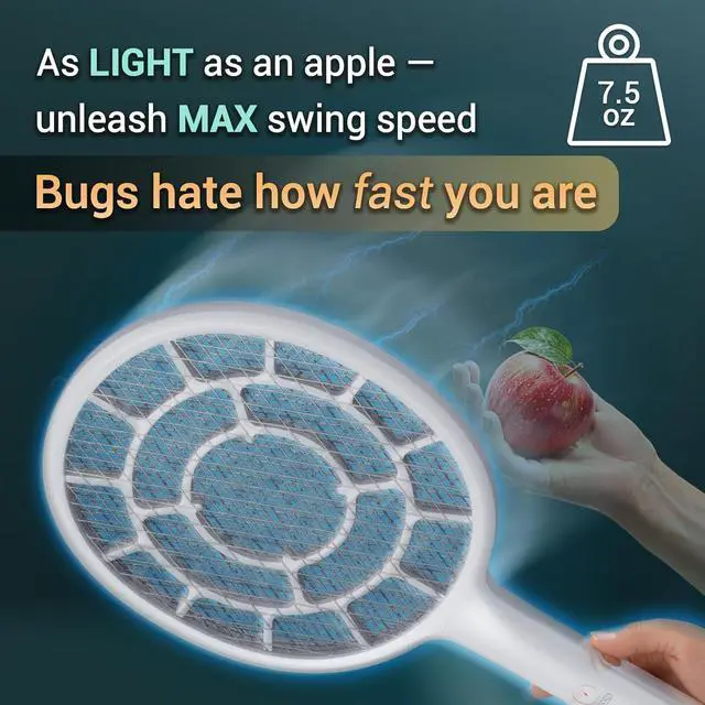 Alt view image 4 of 7 - Electric Fly Swatter, Bug Zapper, Mosquito Zapper Racket | Gold Zone Voltage, Densest 3 mm Mesh, Apple-Like Weight - AA Battery Powered (not incl.) - Indoor & Outdoor Use with Pro Swat Tips