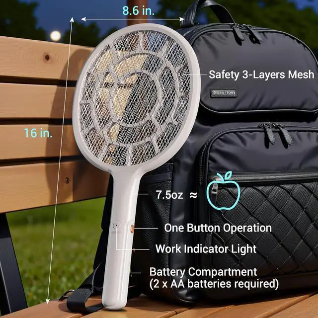 Alt view image 7 of 7 - Electric Fly Swatter, Bug Zapper, Mosquito Zapper Racket | Gold Zone Voltage, Densest 3 mm Mesh, Apple-Like Weight - AA Battery Powered (not incl.) - Indoor & Outdoor Use with Pro Swat Tips