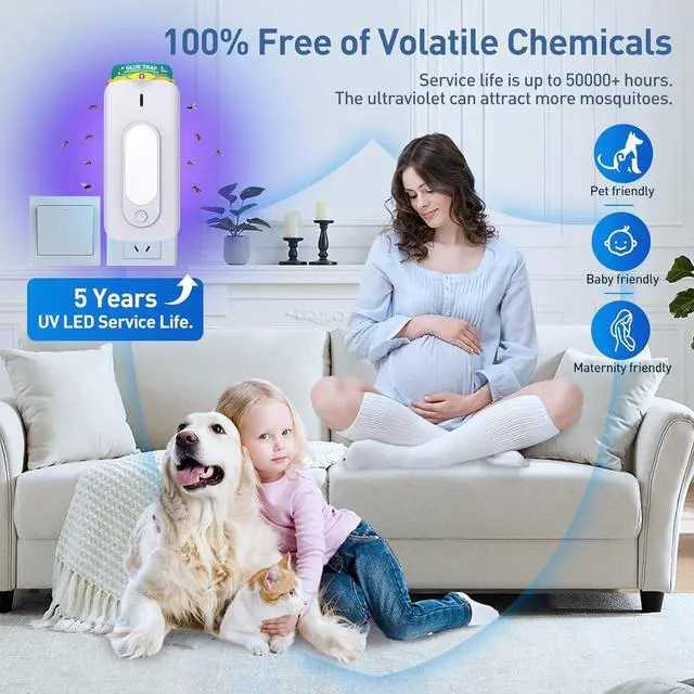 Alt view image 2 of 7 - Fruit Fly Trap for Indoors with 10 Refills, 2 in 1 Fly Trap Indoor with Night Light for Home, Gnat Traps for House Indoor, Plug-in Insect Trap for Gnats, Flies, Moths, and Other Bugs-White