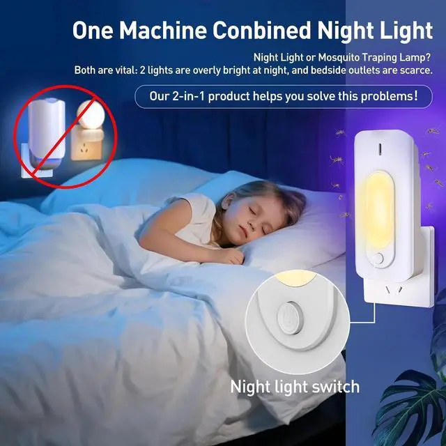 Alt view image 3 of 7 - Fruit Fly Trap for Indoors with 10 Refills, 2 in 1 Fly Trap Indoor with Night Light for Home, Gnat Traps for House Indoor, Plug-in Insect Trap for Gnats, Flies, Moths, and Other Bugs-White