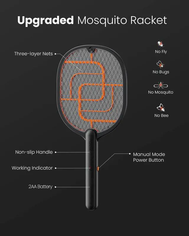 Alt view image 5 of 7 - GAIATOP Electric Fly Swatter, 3800V Battery Powered Handheld Fly Zapper, 3-Layer Protection Grid Bug Zapper Racket for Home Bedroom Kitchen Office Backyard Patio Indoor Outdoor