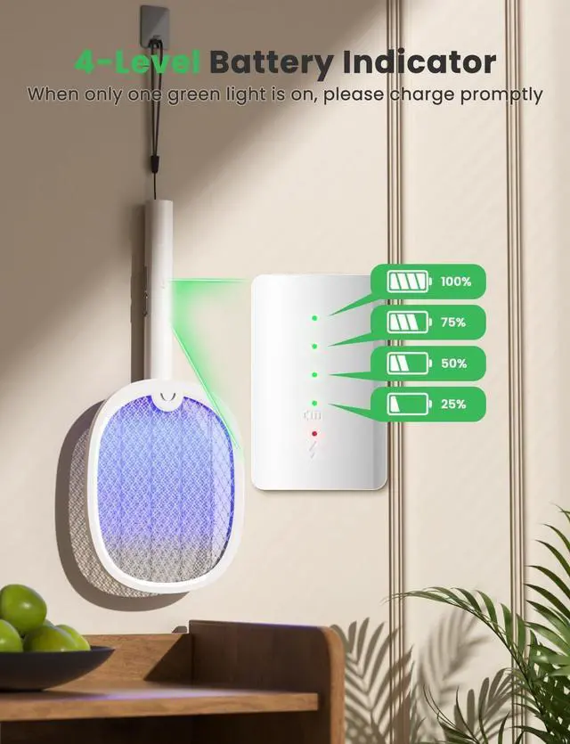 Alt view image 3 of 7 - YISSVIC Electric Fly Swatter Foldable Bug Zapper Racket 2 in 1 Mosquito Killer with Purple Attractant Light Rechargeable 1800mAh for Indoor Home Backyard Patio Camping