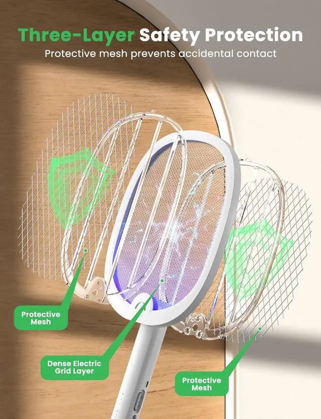 Alt view image 5 of 7 - YISSVIC Electric Fly Swatter Foldable Bug Zapper Racket 2 in 1 Mosquito Killer with Purple Attractant Light Rechargeable 1800mAh for Indoor Home Backyard Patio Camping