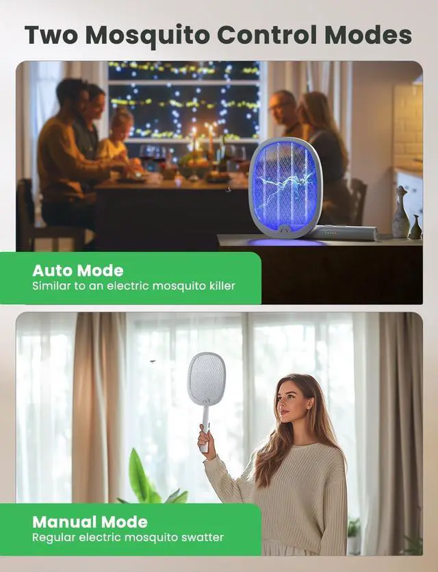 Alt view image 6 of 7 - YISSVIC Electric Fly Swatter Foldable Bug Zapper Racket 2 in 1 Mosquito Killer with Purple Attractant Light Rechargeable 1800mAh for Indoor Home Backyard Patio Camping