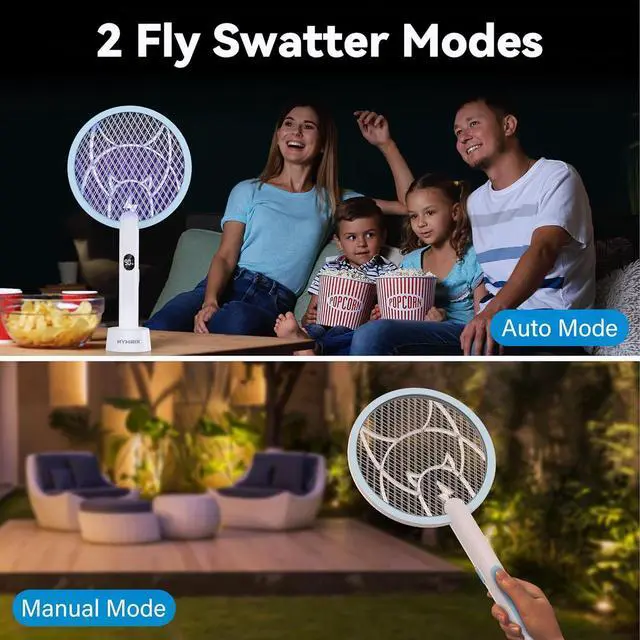 Alt view image 5 of 7 - Electric Fly Swatter Racket, 2 in 1 Mosquito Bug Zapper 4100V Handheld Mosquito Killer with 1800 mAh Rechargeable Battery, Purple Light and 3-Layer Safety Mesh for Indoor Outdoor Blue