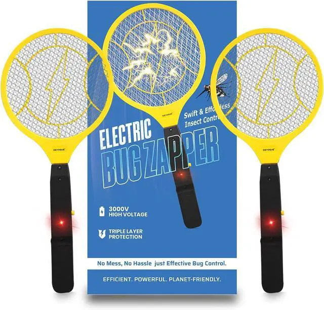 Main image of DEVOGUE® Pack of 2 Electric Fly Swatter Bug Zapper Operated with 2 * AA Batteries Flies Killer Indoor & Outdoor Pest Control Mosquito Zapper and Insect Catcher Racket (Packing May Varies)