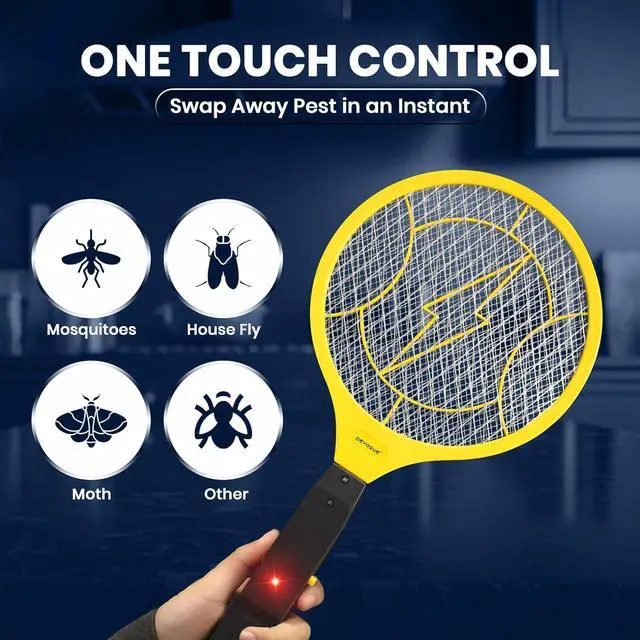 Alt view image 4 of 7 - DEVOGUE® Pack of 2 Electric Fly Swatter Bug Zapper Operated with 2 * AA Batteries Flies Killer Indoor & Outdoor Pest Control Mosquito Zapper and Insect Catcher Racket (Packing May Varies)