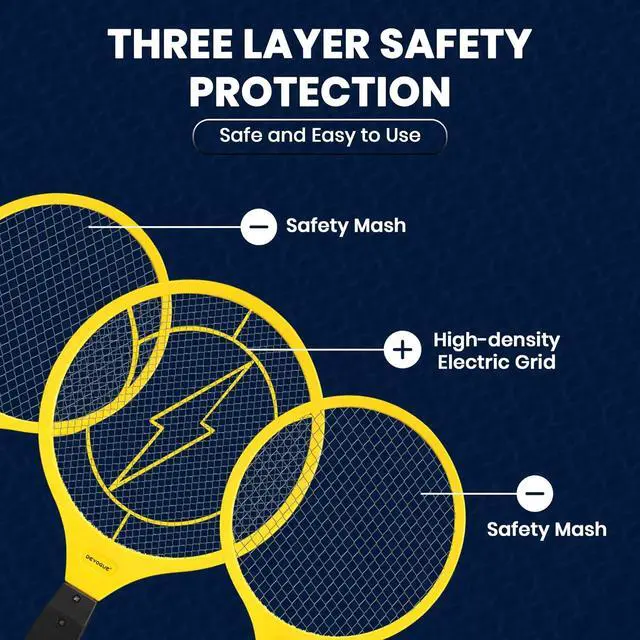 Alt view image 3 of 7 - DEVOGUE® Pack of 2 Electric Fly Swatter Bug Zapper Operated with 2 * AA Batteries Flies Killer Indoor & Outdoor Pest Control Mosquito Zapper and Insect Catcher Racket (Packing May Varies)