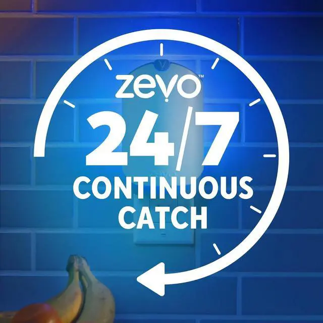 Alt view image 3 of 7 - Zevo 2 Flying Insect Traps & 2 Refill Cartridges - Plug in Fly Trap & Indoor Bug Catcher for Gnats, House & Fruit Flies - Blue & UV Light Technology, Mess-Free Alternative to Bug Zapper