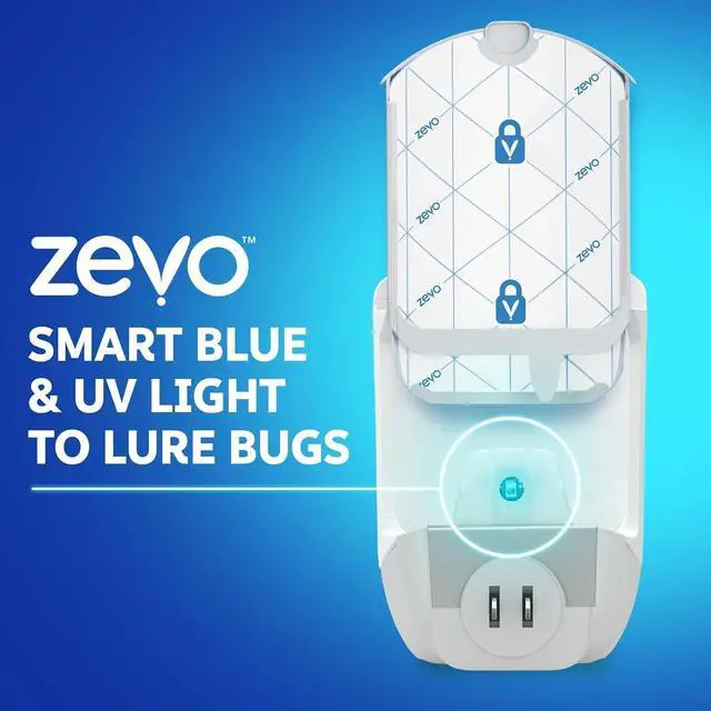 Alt view image 4 of 7 - Zevo 2 Flying Insect Traps & 2 Refill Cartridges - Plug in Fly Trap & Indoor Bug Catcher for Gnats, House & Fruit Flies - Blue & UV Light Technology, Mess-Free Alternative to Bug Zapper