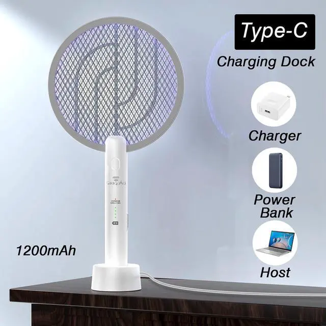 Alt view image 5 of 7 - Bug Zapper Racket, 2 in 1 Electric Fly Zapper USB Rechargeable, 4000V Electric Fly Swatter with 3 Layer Safety Mesh, Indoor Outdoor Electric Racket for Kitchen, Bedroom, Camping