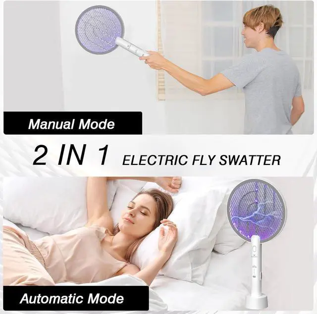 Alt view image 6 of 7 - Bug Zapper Racket, 2 in 1 Electric Fly Zapper USB Rechargeable, 4000V Electric Fly Swatter with 3 Layer Safety Mesh, Indoor Outdoor Electric Racket for Kitchen, Bedroom, Camping