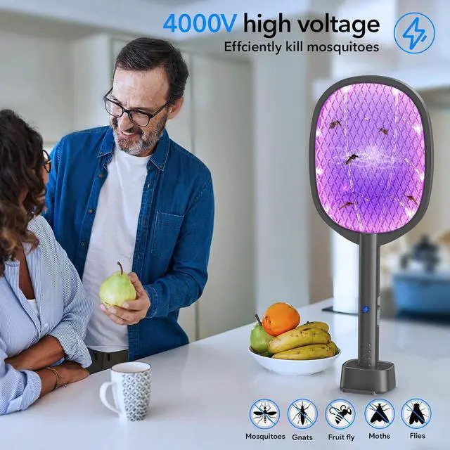 Alt view image 4 of 6 - 2 Pack Electric Fly Swatter 2 in 1 Bug Zapper Racket & Mosquito Zapper,4000V with USB Charging BasePowerful Mosquito Swatter with 3 Layers of Safety Net Suitable for Indoor and Outdoor