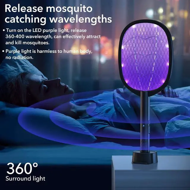 Alt view image 5 of 6 - 2 Pack Electric Fly Swatter 2 in 1 Bug Zapper Racket & Mosquito Zapper,4000V with USB Charging BasePowerful Mosquito Swatter with 3 Layers of Safety Net Suitable for Indoor and Outdoor