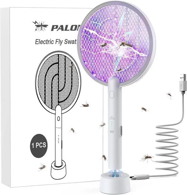 Main image of PALONE Electric Fly Swatter 4000V Bug Zapper Racket 2 in 1 Fly Swatter with 1200mAh Battery Rechargeable Mosquito Killer Lamp with 3 Layers Safety Mesh for Indoor and Outdoor