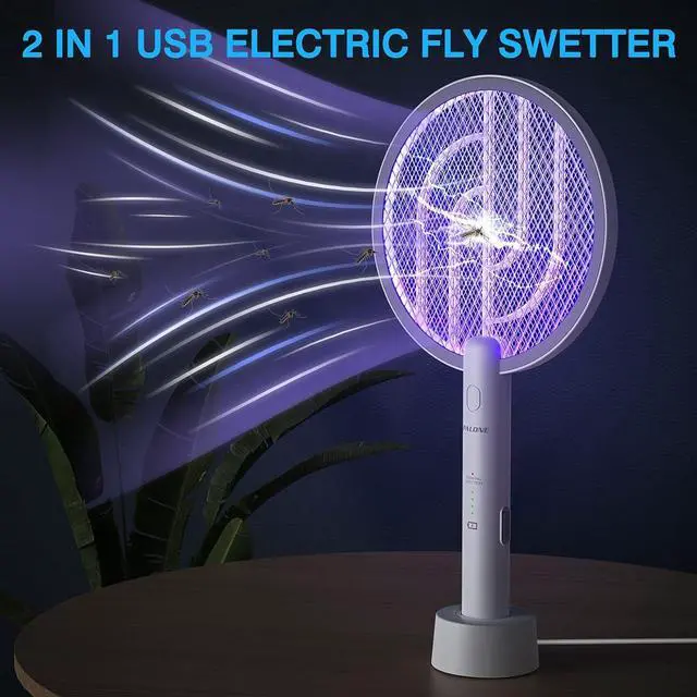 Alt view image 2 of 7 - PALONE Electric Fly Swatter 4000V Bug Zapper Racket 2 in 1 Fly Swatter with 1200mAh Battery Rechargeable Mosquito Killer Lamp with 3 Layers Safety Mesh for Indoor and Outdoor
