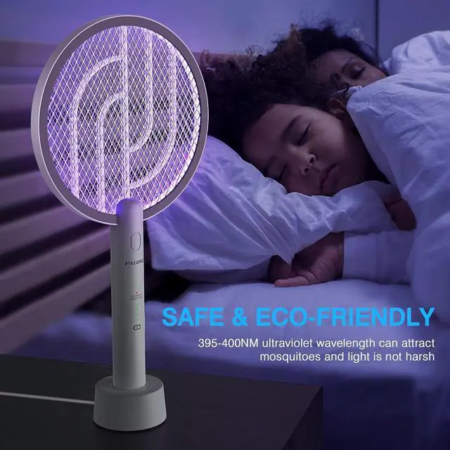 Alt view image 4 of 7 - PALONE Electric Fly Swatter 4000V Bug Zapper Racket 2 in 1 Fly Swatter with 1200mAh Battery Rechargeable Mosquito Killer Lamp with 3 Layers Safety Mesh for Indoor and Outdoor
