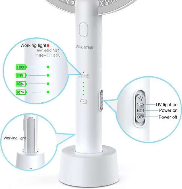 Alt view image 6 of 7 - PALONE Electric Fly Swatter 4000V Bug Zapper Racket 2 in 1 Fly Swatter with 1200mAh Battery Rechargeable Mosquito Killer Lamp with 3 Layers Safety Mesh for Indoor and Outdoor