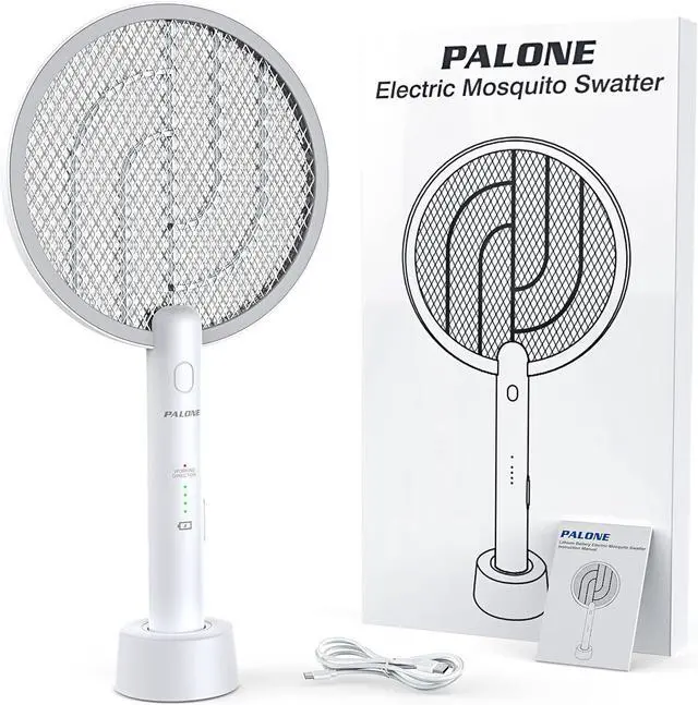 Alt view image 7 of 7 - PALONE Electric Fly Swatter 4000V Bug Zapper Racket 2 in 1 Fly Swatter with 1200mAh Battery Rechargeable Mosquito Killer Lamp with 3 Layers Safety Mesh for Indoor and Outdoor