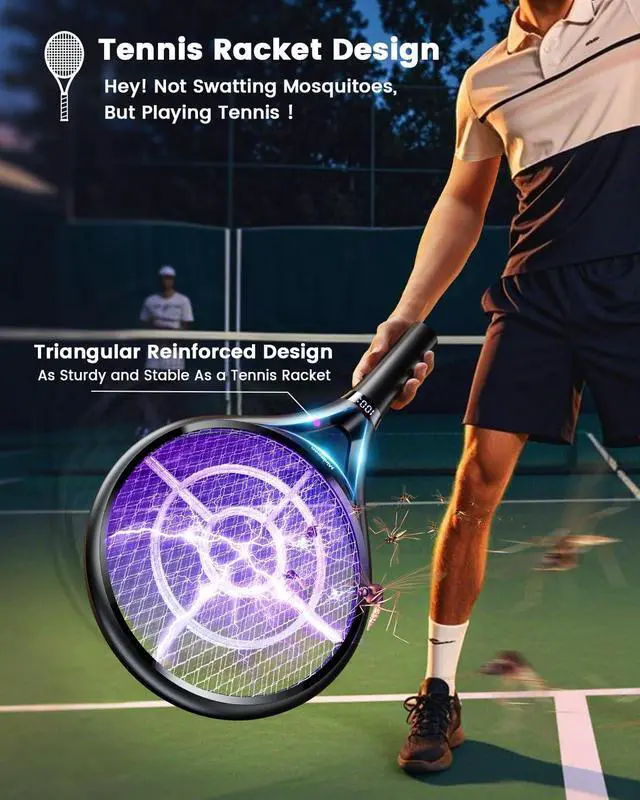 Alt view image 2 of 7 - Minimoon Electric Fly Swatter with LED Display, 2000mAh Rechargeable Fly Swatter Racket, 2500V Bug Zapper Racket Dual Modes, Mosquito Killer Lamp with 3 Layers Safety Mesh for Indoor Outdoor Camping