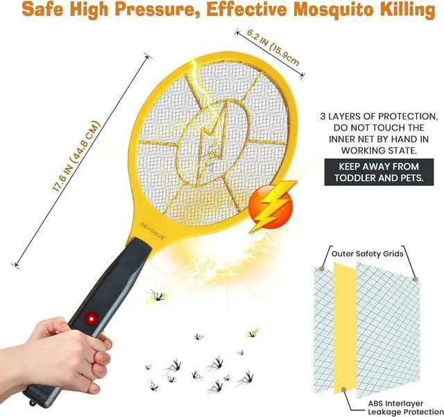 Alt view image 2 of 6 - DEVOGUE® Pack of 2 Electric Fly Swatter Bug Zapper Battery Operated Flies Killer Indoor & Outdoor Pest Control Mosquito Zapper and Insect Catcher Racket (Packing May Vary)