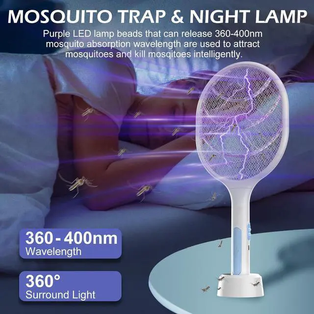 Alt view image 3 of 7 - Bug Zapper 2 Pack, VANELC Electric Fly Swatter Racket Fly Zapper, 3000 Volt USB Rechargeable Fly Trap Mosquito Zapper Pest Insects Control for Home, Kitchen, Office, Outdoor