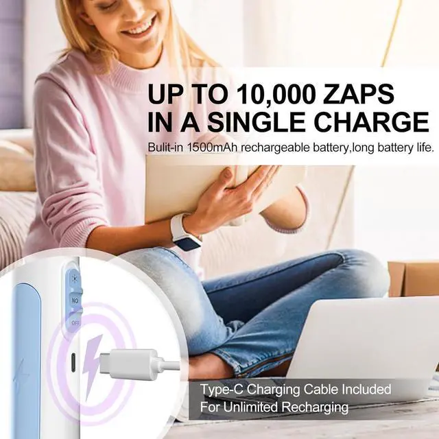 Alt view image 4 of 7 - Bug Zapper 2 Pack, VANELC Electric Fly Swatter Racket Fly Zapper, 3000 Volt USB Rechargeable Fly Trap Mosquito Zapper Pest Insects Control for Home, Kitchen, Office, Outdoor