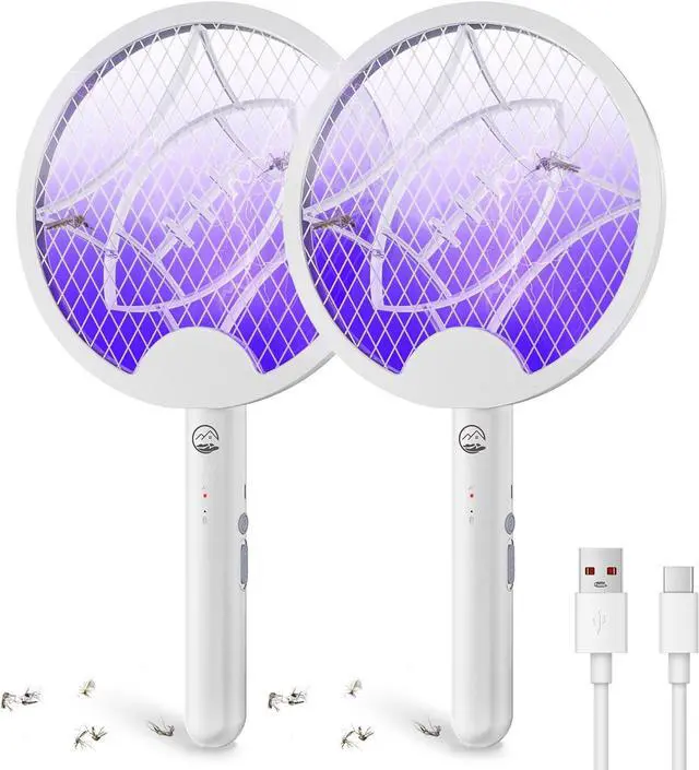 Main image of Electric Fly Swatter Racket, Foldable 2 in 1 Bug Zapper with Purple Trap Lamp, 4000V & 1500mAh Powerful Mosquito Trap Killer with Type-C Rechargeable for Indoor Home Office Patio Camp(2 Pack)