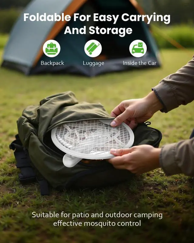 Alt view image 6 of 7 - Electric Fly Swatter Racket, Foldable 2 in 1 Bug Zapper with Purple Trap Lamp, 4000V & 1500mAh Powerful Mosquito Trap Killer with Type-C Rechargeable for Indoor Home Office Patio Camp(2 Pack)