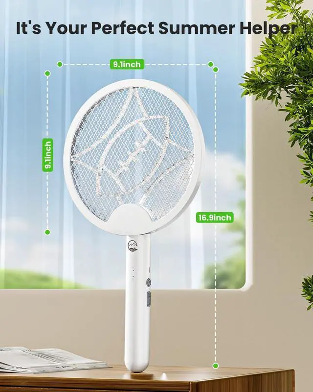 Alt view image 7 of 7 - Electric Fly Swatter Racket, Foldable 2 in 1 Bug Zapper with Purple Trap Lamp, 4000V & 1500mAh Powerful Mosquito Trap Killer with Type-C Rechargeable for Indoor Home Office Patio Camp(2 Pack)