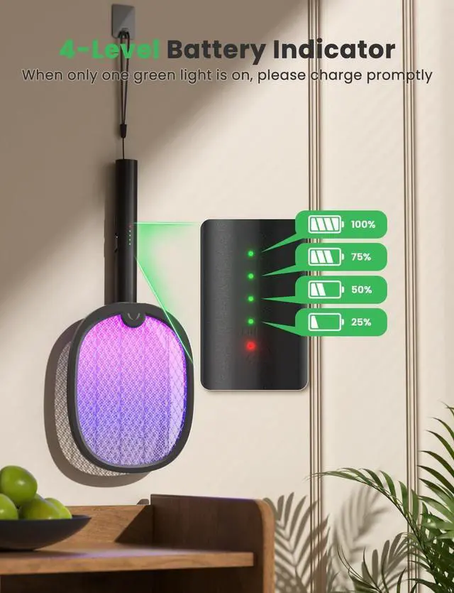 Alt view image 3 of 7 - YISSVIC Electric Fly Swatter Foldable Bug Zapper Racket 2 in 1 Mosquito Killer with Purple Attractant Light Rechargeable 1800mAh for Indoor Home Backyard Patio Camping