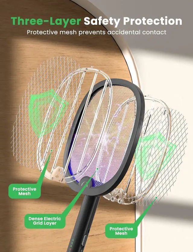 Alt view image 5 of 7 - YISSVIC Electric Fly Swatter Foldable Bug Zapper Racket 2 in 1 Mosquito Killer with Purple Attractant Light Rechargeable 1800mAh for Indoor Home Backyard Patio Camping