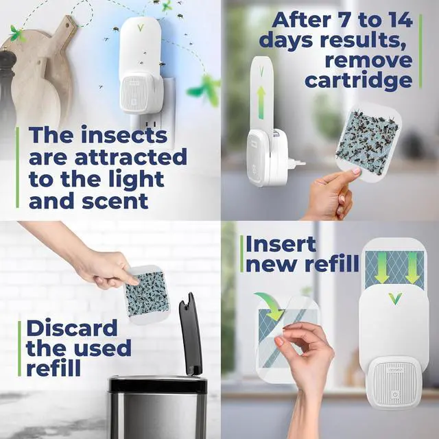 Alt view image 4 of 7 - VEYOFLY Fly Catcher Indoor, Fly Trap Indoor, (1 Device + 3 Refills) Fruit Fly Traps for Indoors, Gnat Traps for House Indoor, Bug Killer, Fly Trap, Plug in Light Flying Insect Trap