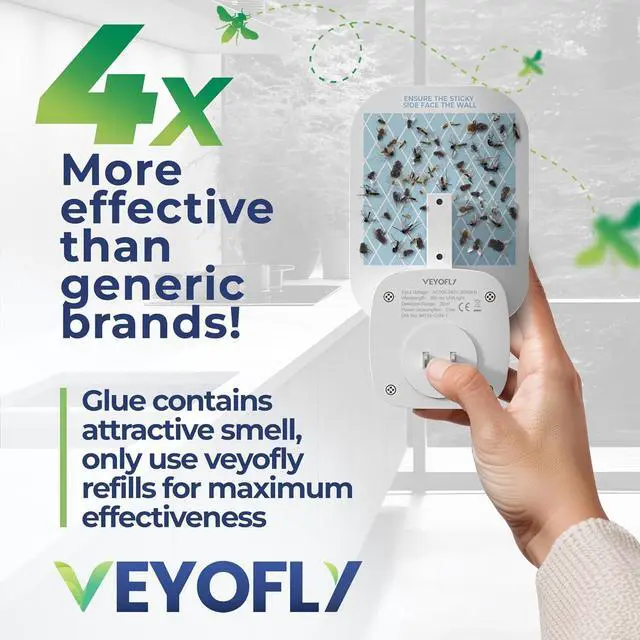 Alt view image 5 of 7 - VEYOFLY Fly Catcher Indoor, Fly Trap Indoor, (1 Device + 3 Refills) Fruit Fly Traps for Indoors, Gnat Traps for House Indoor, Bug Killer, Fly Trap, Plug in Light Flying Insect Trap