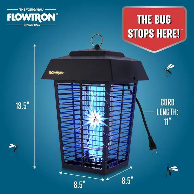 Alt view image 6 of 7 - Flowtron Bug Zapper, 1 Acre of Outdoor Coverage with Powerful 40W Bulb & 5600V Instant Killing Grid, Electric Insect, Fly & Mosquito Zapper, Made in The USA