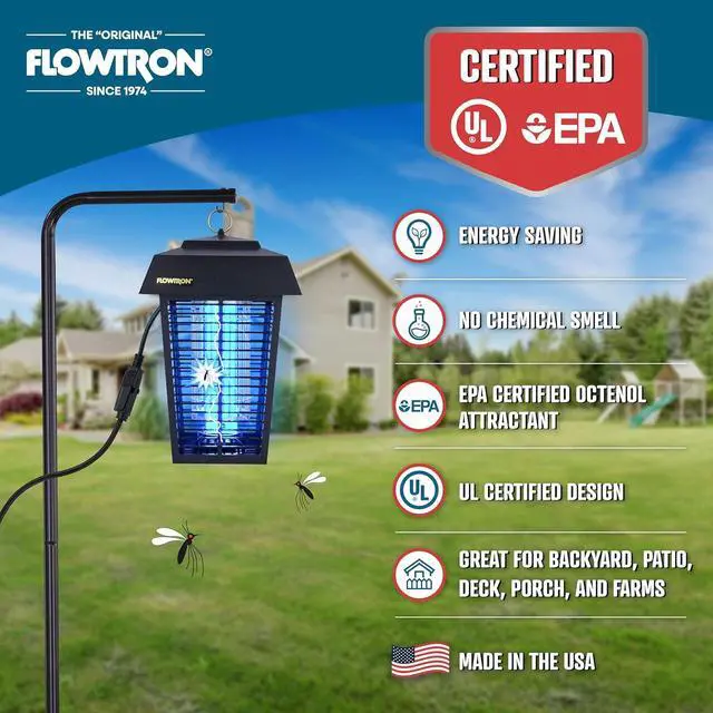 Alt view image 7 of 7 - Flowtron Bug Zapper, 1 Acre of Outdoor Coverage with Powerful 40W Bulb & 5600V Instant Killing Grid, Electric Insect, Fly & Mosquito Zapper, Made in The USA