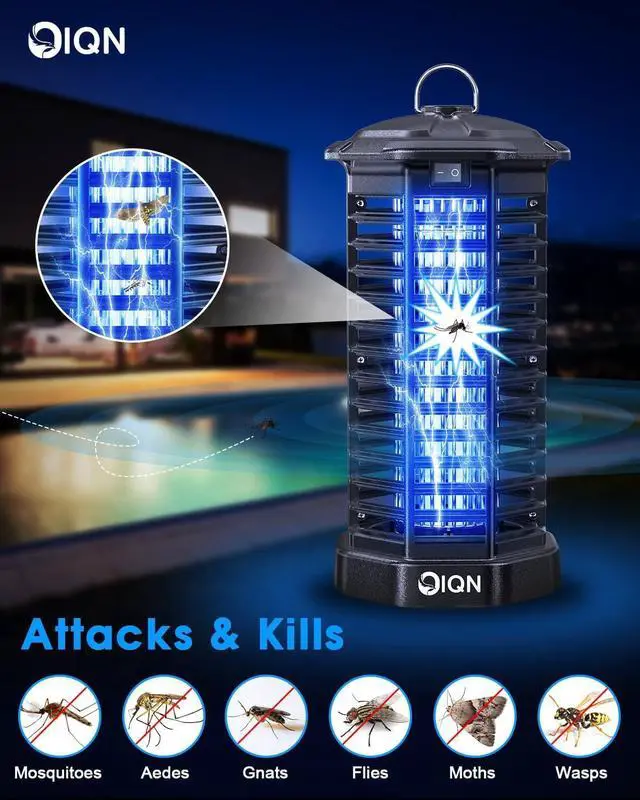 Alt view image 2 of 7 - Bug Zapper Outdoor, Plug in Electric Mosquito Fly Zapper w/ 15W Light & 4200V Grid & on/Off Switch, Mosquito Traps & Killer for Indoor, Kitchen, Patio, Backyard and More (Black)
