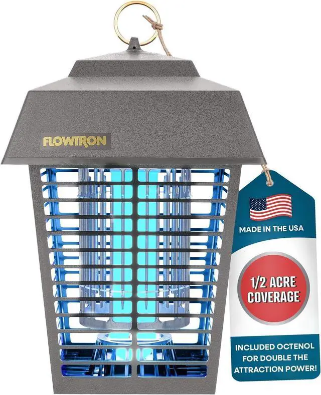 Main image of Flowtron Electric Bug Zapper 1/2 Acre Outdoor Insect Control with Dual Lure Method, 15W UV Light & Octenol Attractant for Fly & Mosquito, 5600V Kill Grid, Made in USA, UL Certified - Grey Color